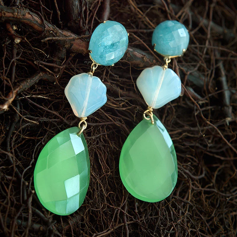 *Pendientes Plata chapada en tonos verdes