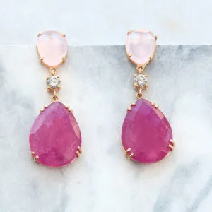 *Pendientes Plata bañada con Jade y Cuarzo rosa