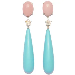 Pendientes Plata con Turquesas y Ópalo rosa