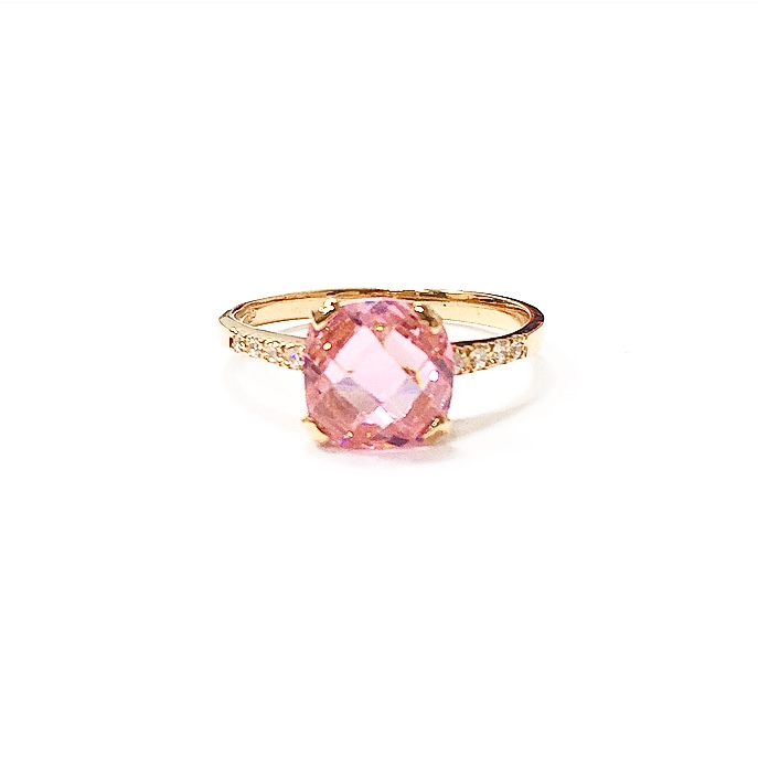 Anillo Oro rosa con piedra rosa y circonitas - Joyas
