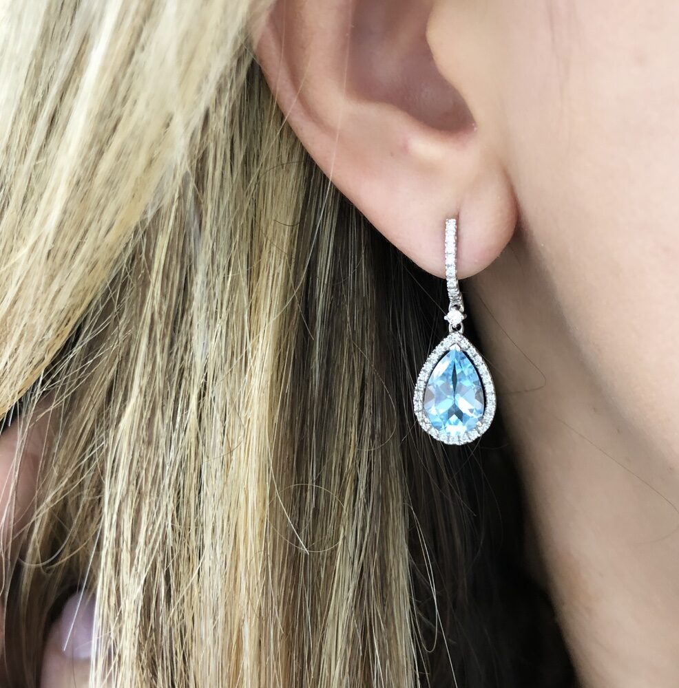 Pendientes De Oro Blanco Diamantes Y Topacios - Joyería Pérez