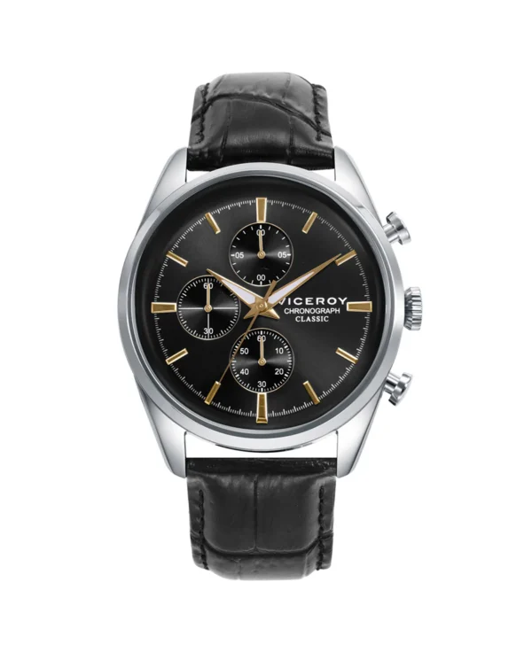 Reloj para hombre con correa de piel y esfera negra con cronógrafo 401379-17