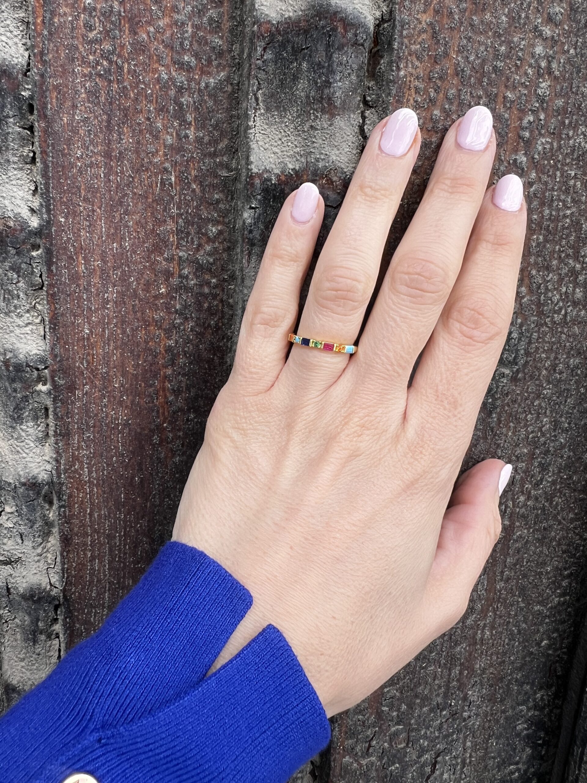 Anillo Plata chapada en Oro con Piedra de colores - Imagen 2