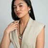 Collar de mujer de acero e Ip dorado con piel negra - Imagen 3