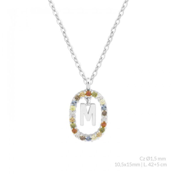 Gargantilla Plata con Inicial con circonitas de colores