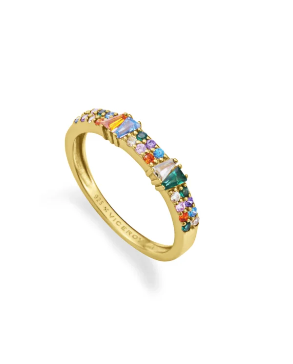Anillo de plata de primera ley con baño de oro y circonitas de colores