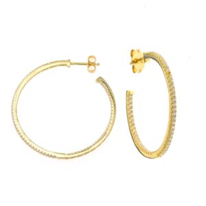 PENDIENTES PLATA CHAPADO DORADO ARO CIRCONITAS BLANCAS 4 CM