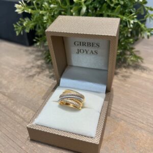 SORTIJA PLATA CHAPADO DORADO RODIO TRES LINEAS