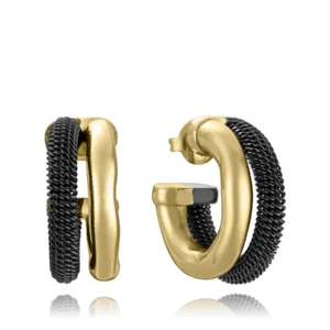 Pendientes de acero criolla doble en Ip dorado e Ip negro abierta colección Laura Escanes