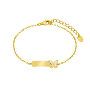 Pulsera con placa de niña de plata rodiada bañada en oro de 18k