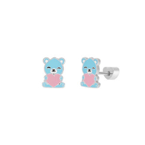 Pendientes Marea Niña Plata D04001/AL Oso Azul Corazón Rosa