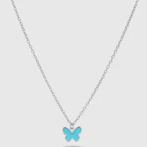 Collar niña  con mariposa con esmalte azul celeste D02407/AG de plata