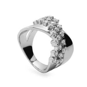 Anillo diseño cruzado de plata con circonitas