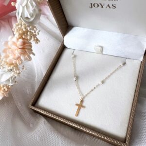 Gargantilla Oro 18kts con Cruz y perlitas