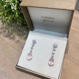 Pendientes de Plata con rosetones de Circonitas y cuarzo rosa