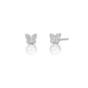 Pendientes Plata Marea Niña D03301/BS Perla y Mariposa Circonitas