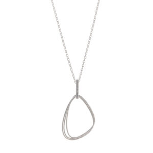 COLLAR PLATA RODIO MATE BARRA CIRCONITAS BLANCAS BRILLANTES TRES OVALOS