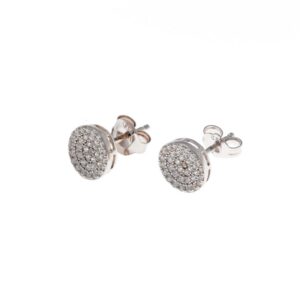 PENDIENTES PLATA RODIO REDONDOS PAVE CIRCONITAS BLANCAS 8 MM