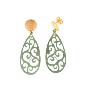 PENDIENTES PLATA CHAPADO DORADO PERA FILIGRANAS CALADO ESMALTE VERDE