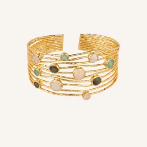 Pulsera rígida tiras Cristal y piedras pastel