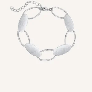 Pulsera acabado en Plata eslabones rayados ovalados
