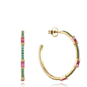 Pendientes Elegant de plata de ley con baño de oro y circonitas de color rosas y verdes