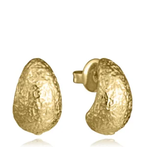 Pendientes de mujer en acero IP dorado con volumen y textura. Elegantes y versátiles