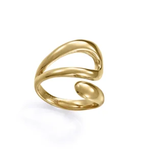 Anillo de mujer de acero Ip dorado, diseño abierto y elegante