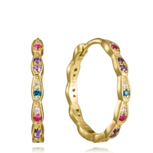 Pendientes de mujer en plata de primera ley con baño de oro y circonitas de colores