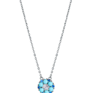 Collar plata colgante floras con circonitas azules y blancas