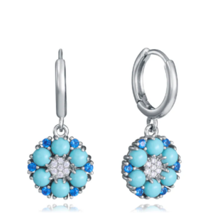 Pendientes Plata y diseño flor y circonitas azules y blancas