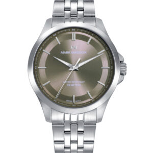 Reloj de hombre con caja y brazalete de acero, esfera gris y resistencia al agua de 10 ATM