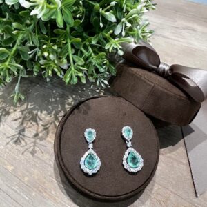 Pendientes Plata con Piedras verde Esmeralda y Circonitas