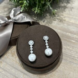 Pendientes Plata con rosetón circonitas y perlas