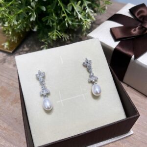 Pendientes Novia en Plata con Perla "Flor de Lys"