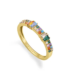 Anillo de plata de primera ley con baño de oro y circonitas de colores