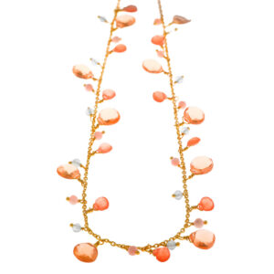 COLLAR LATON CHAPADO DORADO OVALOS FACETADOS JADES NARANJAS HIDRO MORGANITA BOLITAS OPALO ROSA AQUAMRINA MILKY