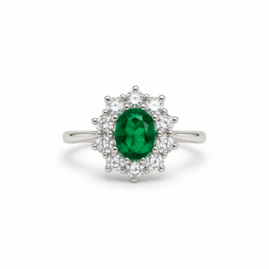 Anillo Oro Blanco 18kts con Esmeralda y Diamantes