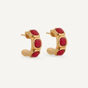 Pendientes semiluna Zahara con coral sintético rojo