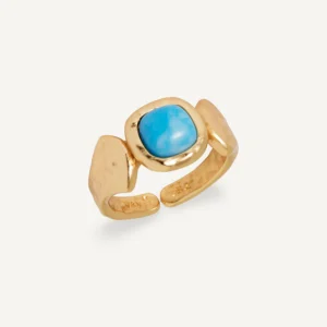 Anillo Turquesa con cuarzo larimar azul