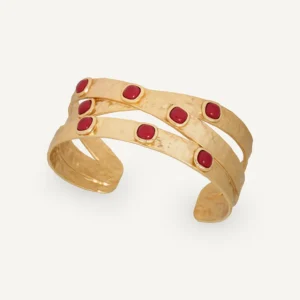 Brazalete cruzado Zahara con coral sintético rojo