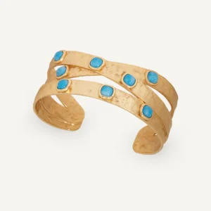 Brazalete cruzado Turquesa con cuarzo larimar azul