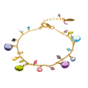 Pulsera Salvatore Plata Baño Oro y Piedras Multicolor AZULES AMATISTAS PERIDOTOS IOLITAS TURMALINAS ROSAS CITRINAS