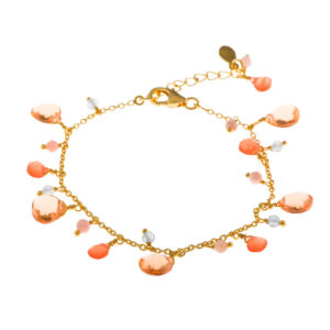 PULSERA LATON CHAPADO DORADO OVALOS FACETADOS JADES NARANJAS HIDRO MORGANITA BOLITAS OPALO ROSA AQUAMRINA MILKY