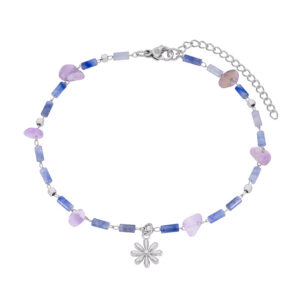 Tobillera Marea de Acero con Cristal tono Rosa y Azul