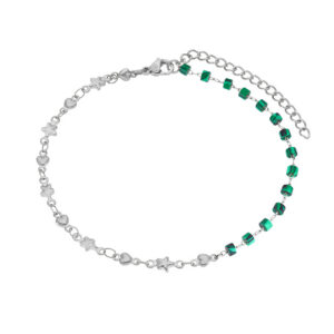 Tobillera Marea de Acero con Cristal tono Esmeralda