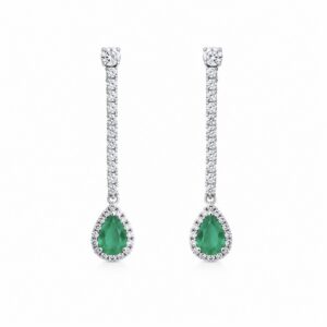 Pendientes Plata con Chorrillo de circonitas y piedra verde esmeralda