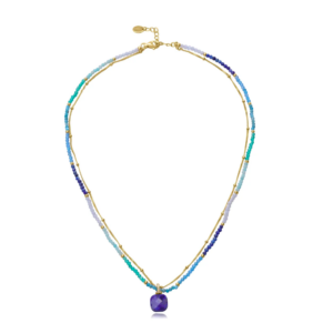 Collar Plata chapada en Oro con piedras azules y verdes