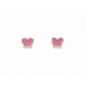 Pendientes Niña en Oro 9kts con Mariposa rosa