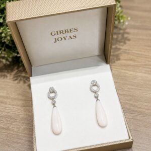 Pendientes Oro Blanco 18kts con Diamantes y Coral piel de ángel